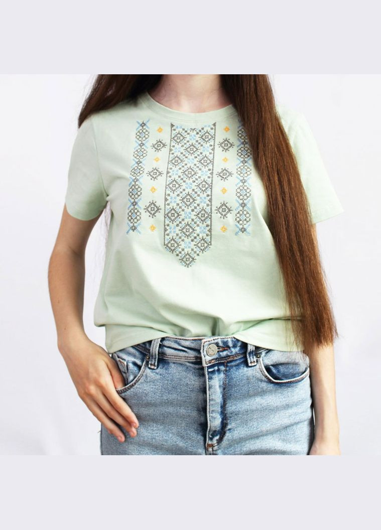 Футболка женская вышиванка мятного цвета Ladan - (301026320)