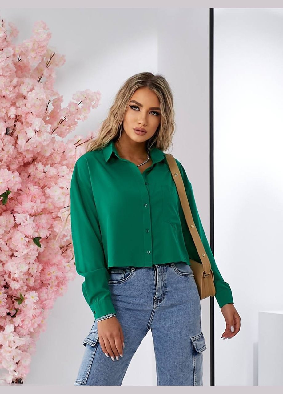 Зеленая повседневный рубашка однотонная Україна с длинным рукавом