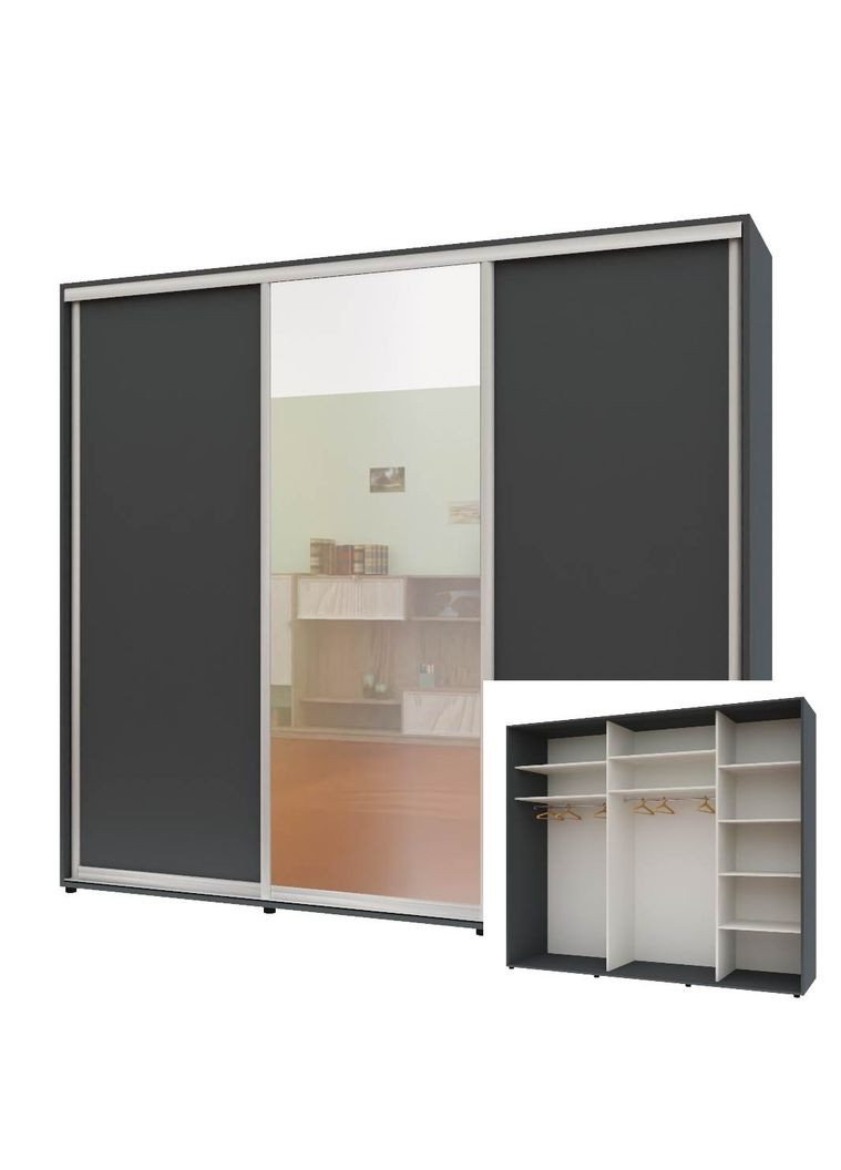 Шафа-купе тридверна 240*60*220 см Графіт ДСП + Дзеркало + ДСП Стандарт Комфорт Меблі (360472389)