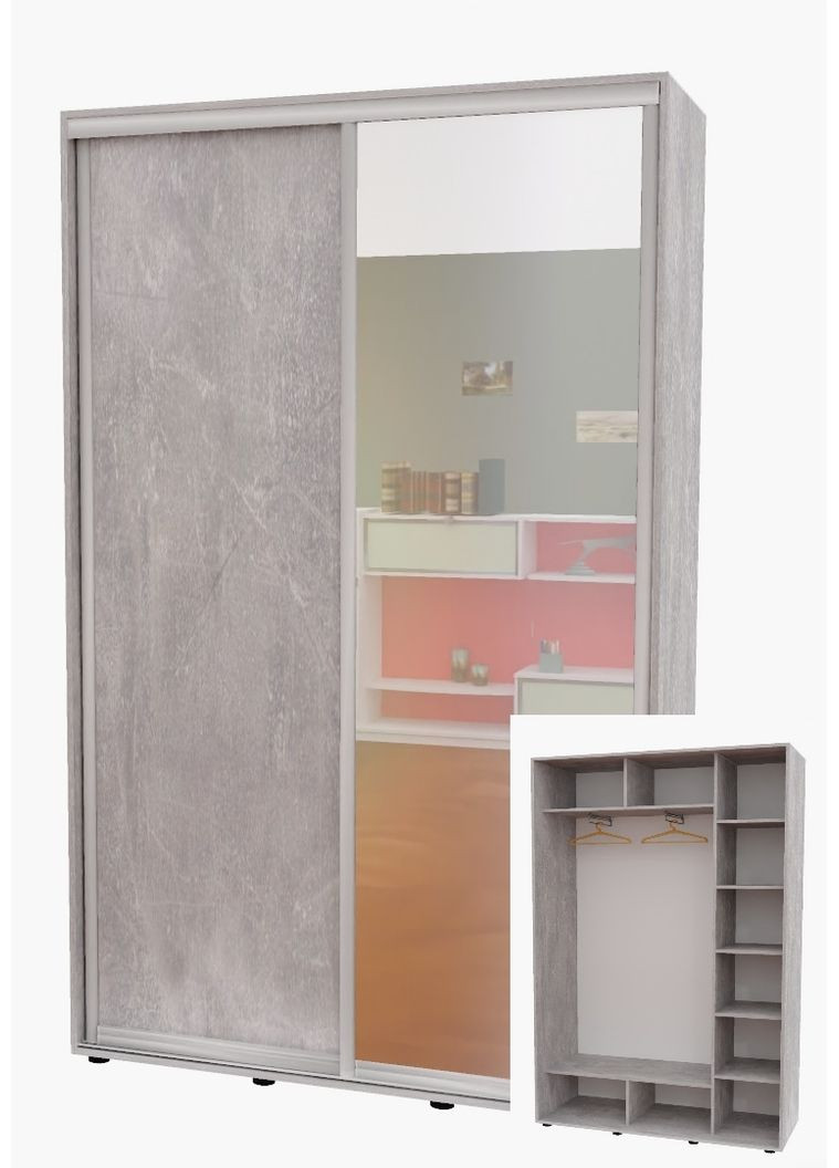 Шафа-купе дводверна 160*45*250 см Індастріал 2 двері ДСП + Дзеркало Алекса (360458596)