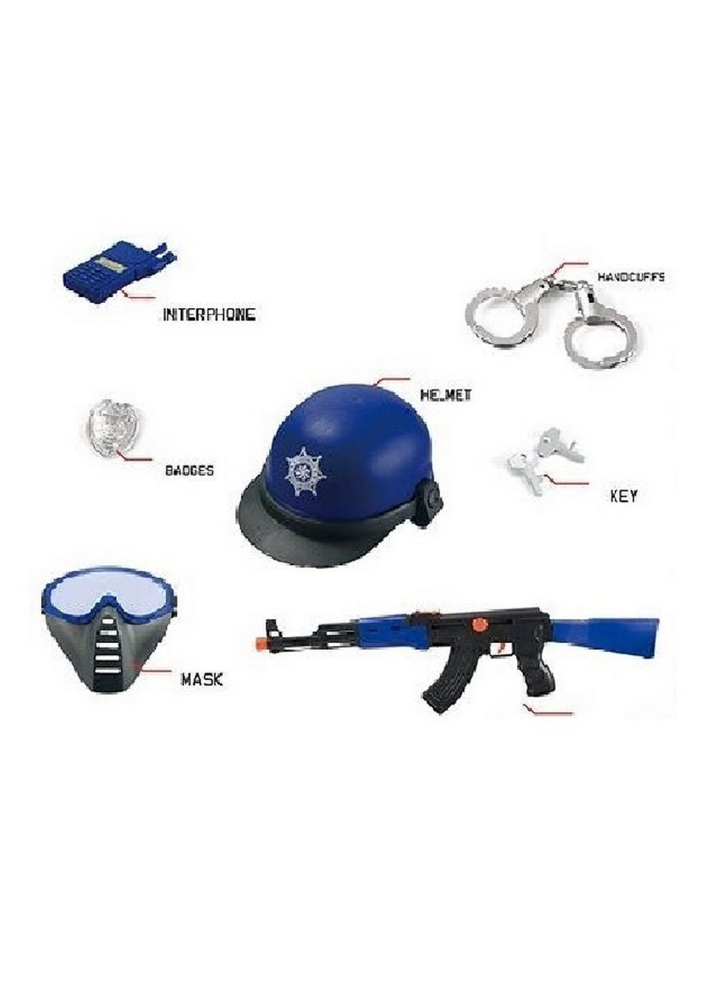 Набір поліції, 7 елементів, автомат з тріскачкою, каска, маска, наручники YUE QLANG (288183560)