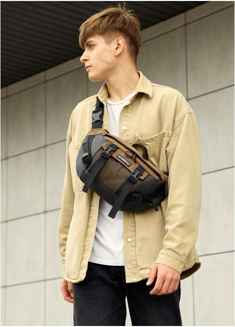 Спортивна сумка чоловіча на пояс через плече з текстилю велика Чорний 35341 Sambag (352165874)