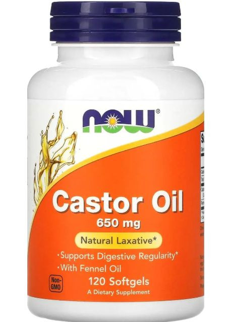 Касторовое масло Castor Oil 650 мг 120 гел капс Now Foods (357340421)