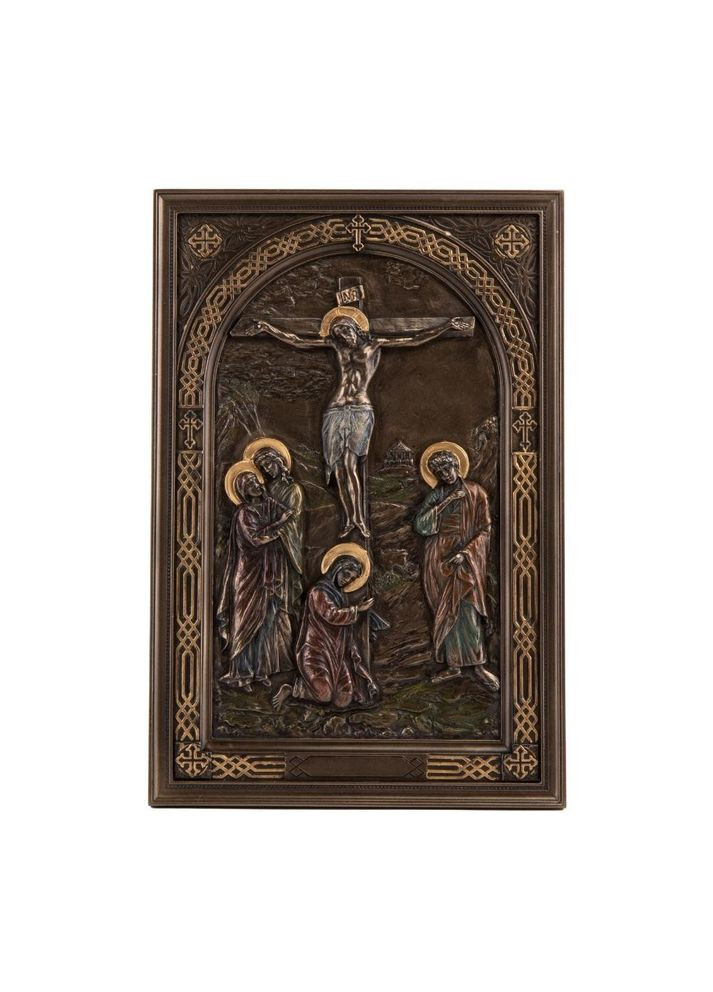 Настінна ікона Розп'яття Ісуса 23х15х1,3см 76555 полістоун покритий бронзою Veronese (302238977)