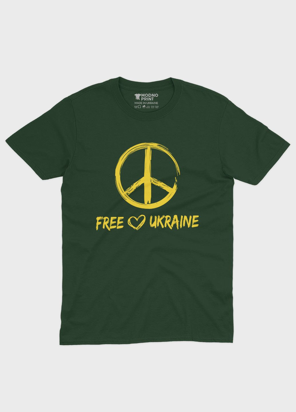 Темно-зеленая мужская футболка с патриотическим принтом free ukraine (ts001-2-bog-005-1-034) Modno