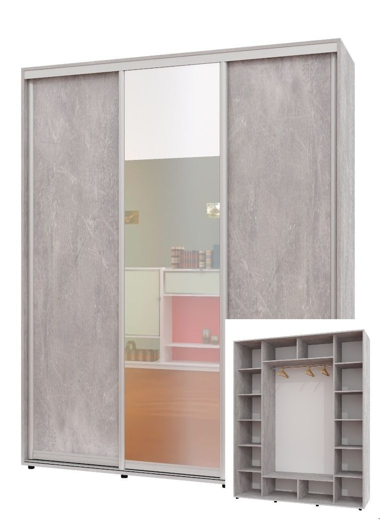 Шафа-купе тридверна 200*60*220 см Індастріал 3 двері ДСП + Дзеркало + ДСП ШК-05 Алекса (356770859)