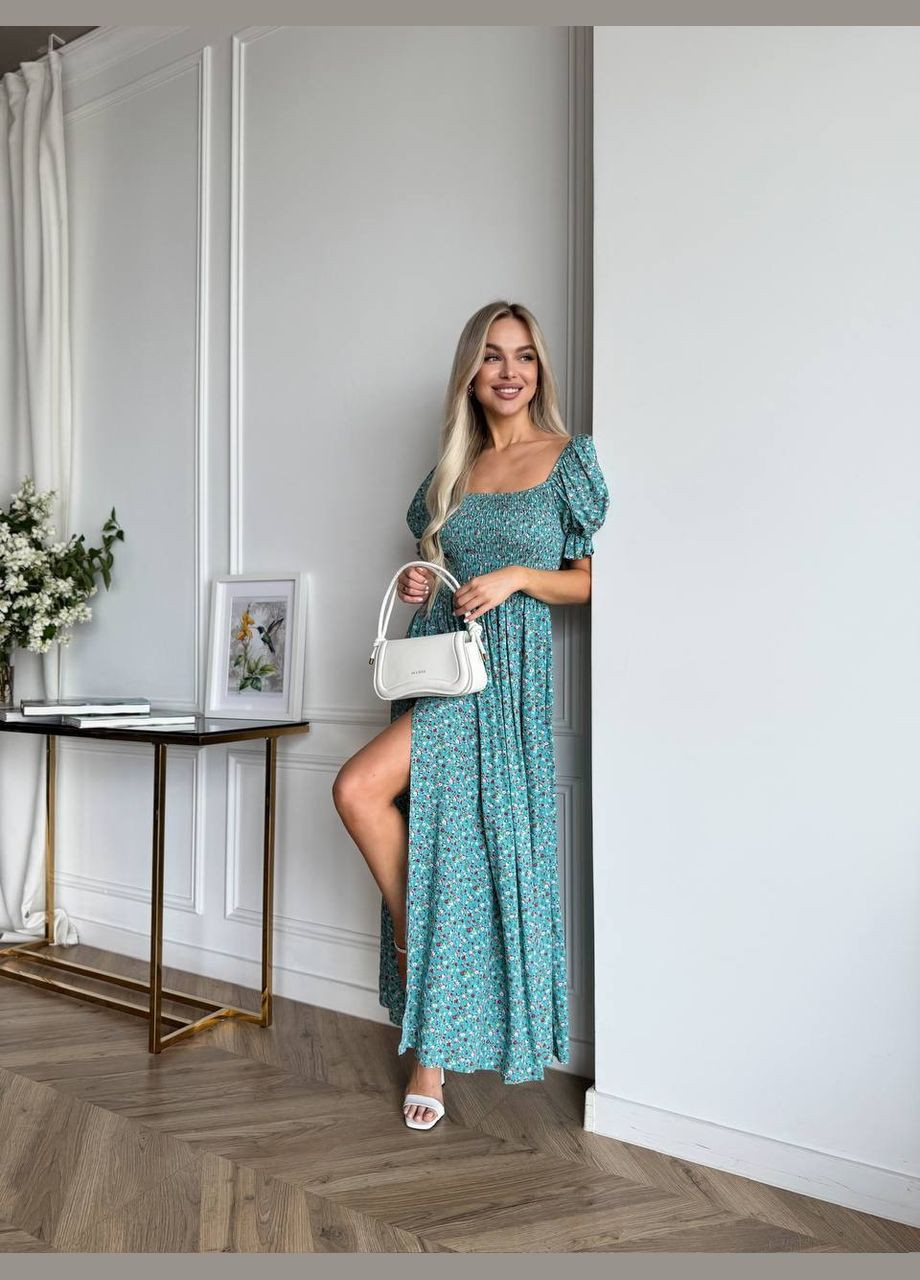 Зеленое повседневный, вечернее, кэжуал женское платье FINO Mode в горошек