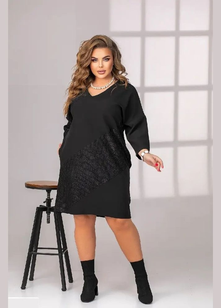 Черное кэжуал платье женское hd-3802 черный, 58-60 Sofia