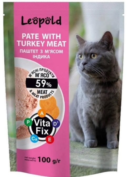 Паштет с индюком для кошек, пауч 100 г (24 шт/уп) Леопольд (290851609)
