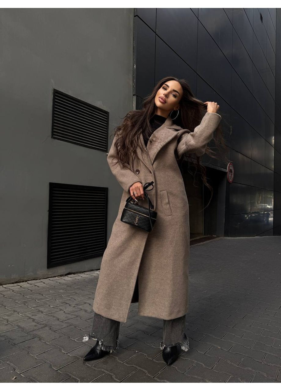 Коричневое демисезонное Женское длинное пальто оверсайз No Brand