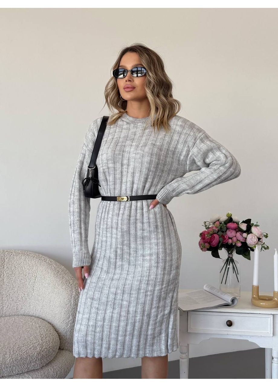 Сіра жіноча тепла вязана шерстяна сукня інтер вязка резинка до коліна сіра You Best