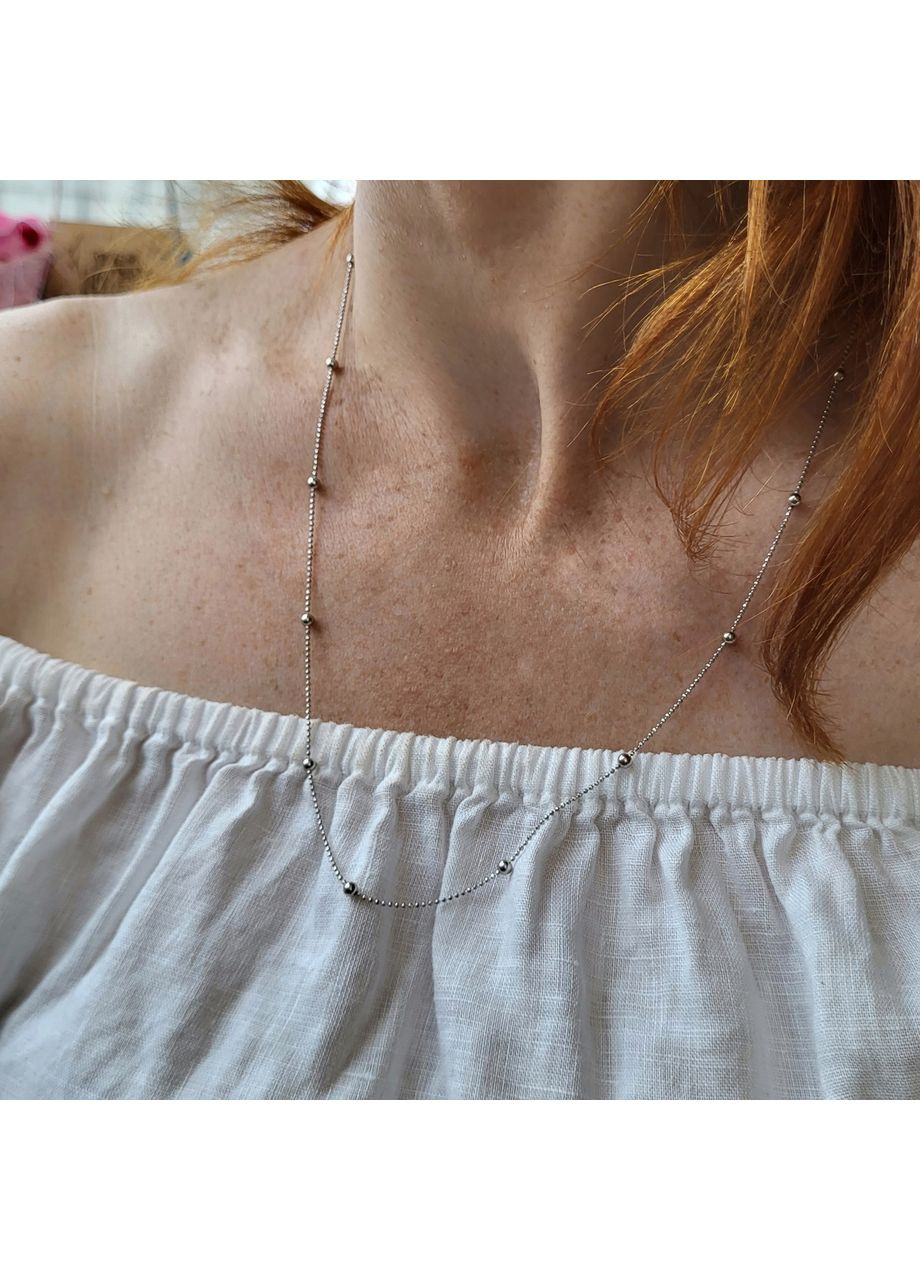 Срібний ланцюжок см перлинове плетіння кольє з кульками срібло 925 проби Родоване 2.75г 100rod No Brand (306854719)