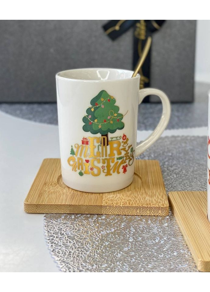 Кружка новогодняя 8030-290-1 Белое Рождество керамическая на подставке с ложкой 160мл Olens (365605205)