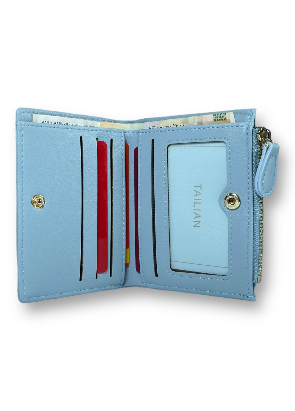 Жіночий гаманець екошкіра одне відділення для купюр та 5 відділень для карток розмір:12*10*2 см блакитний Tailian (268995016)