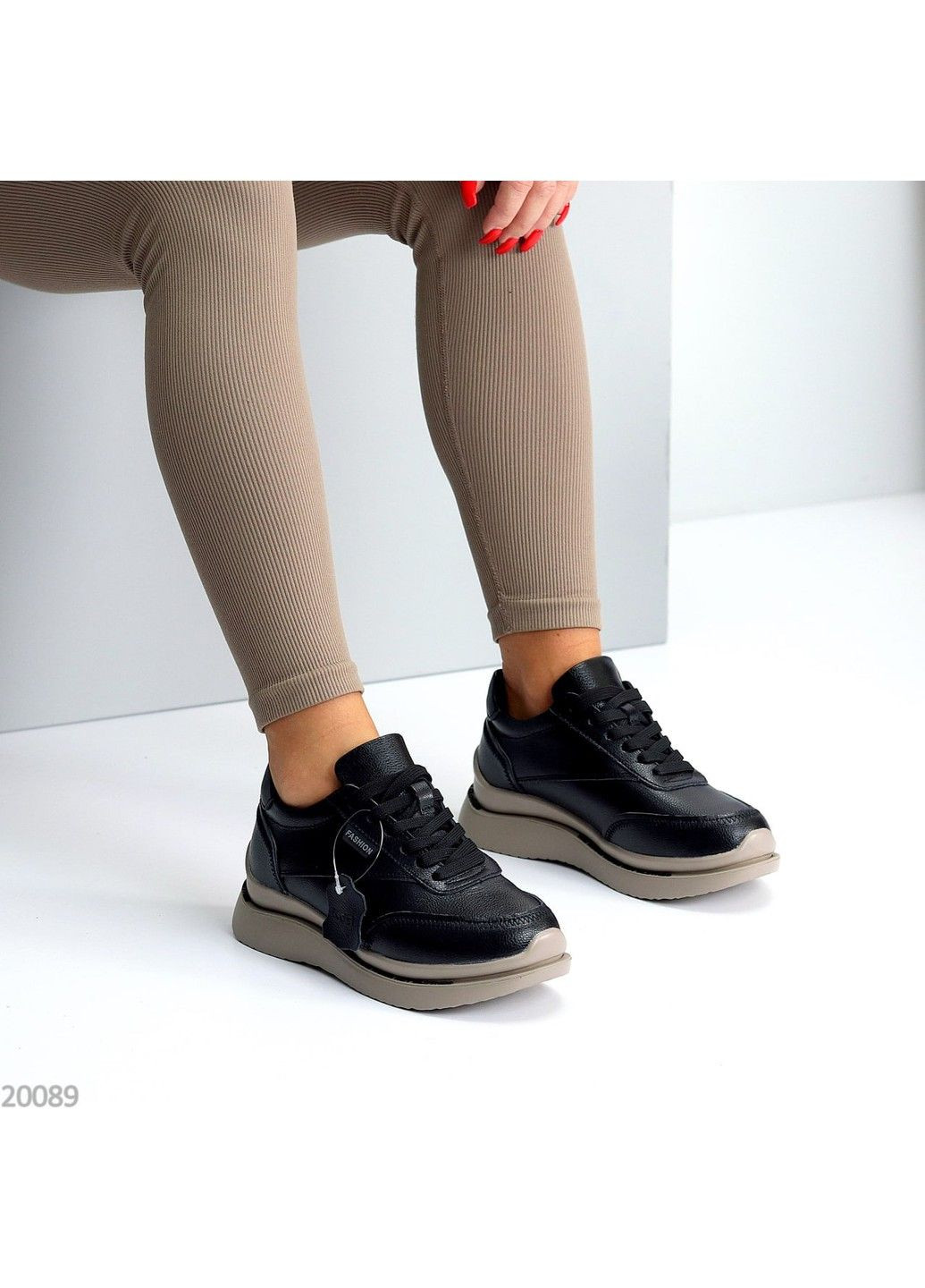 277 Кросовки Кожаные Черные на бежевой подошве KDSL чёрные демисезоны (316354793)