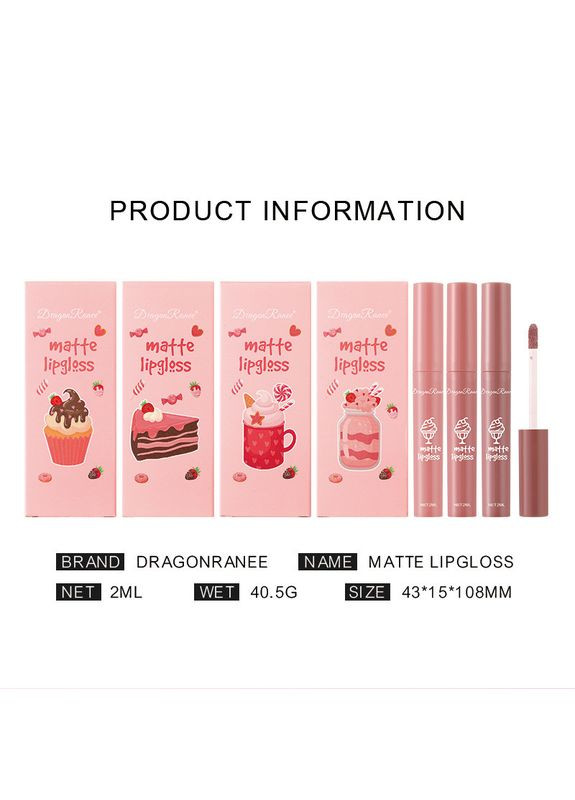 Набір водостійких рідких матових помад Matte Lipgloss D 3 шт Dragon Ranee (314933547)