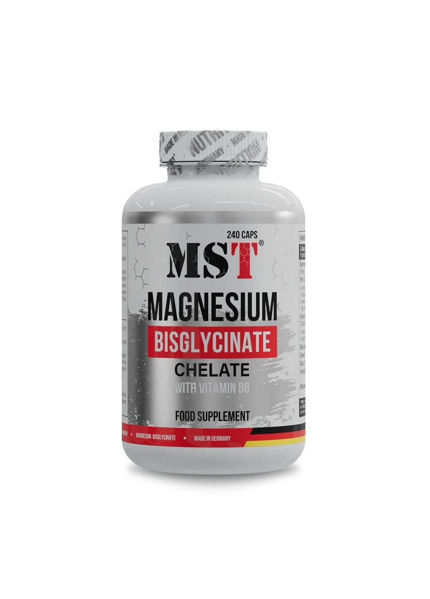 Магній бісгліцинат Magnesium Bisglycinate With Vitamin B6 240 капсул MST (365436893)
