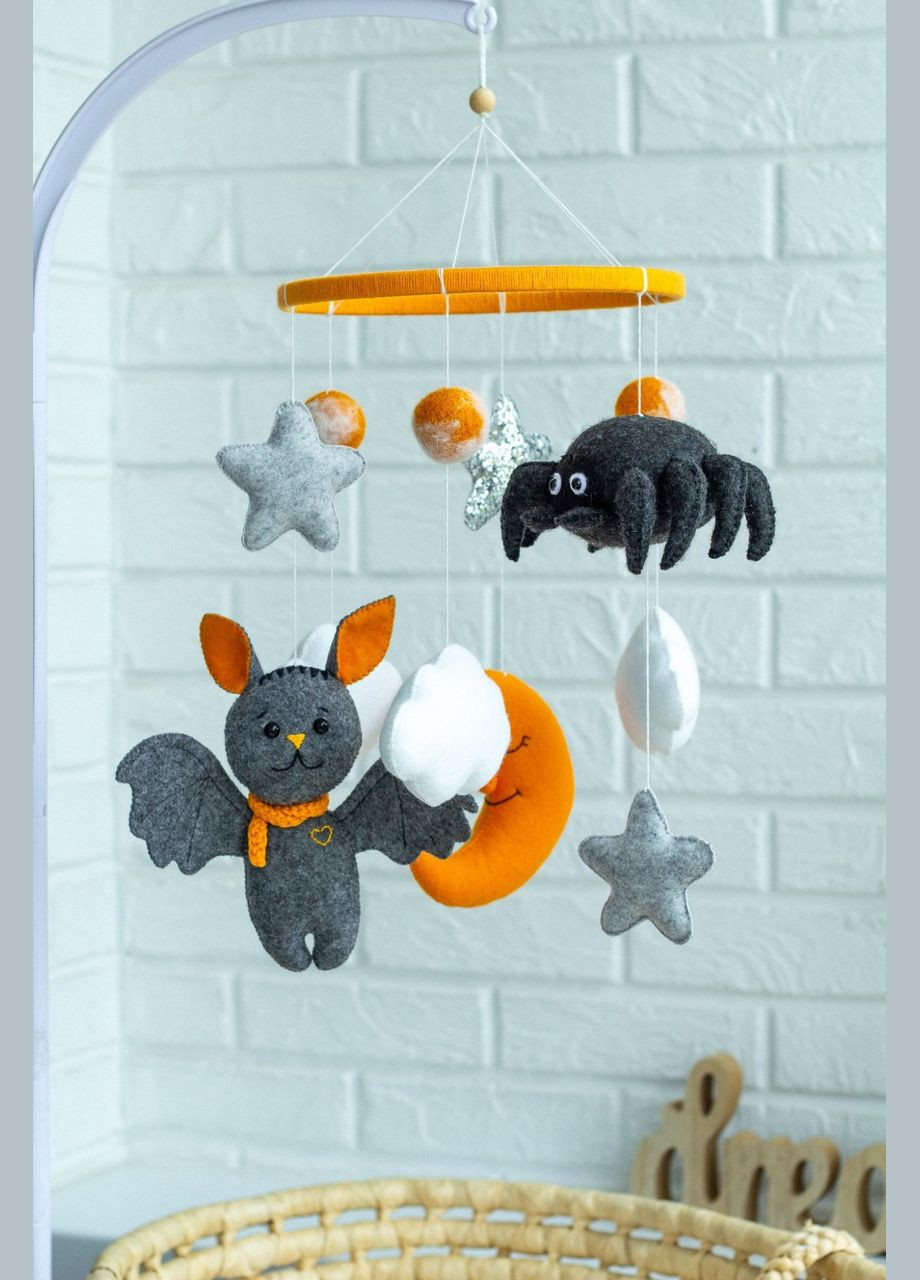 Дитячий мобіль на ліжечко для немовлят ручної роботи WooolyWool «Кажан та павук» No Brand (342758006)