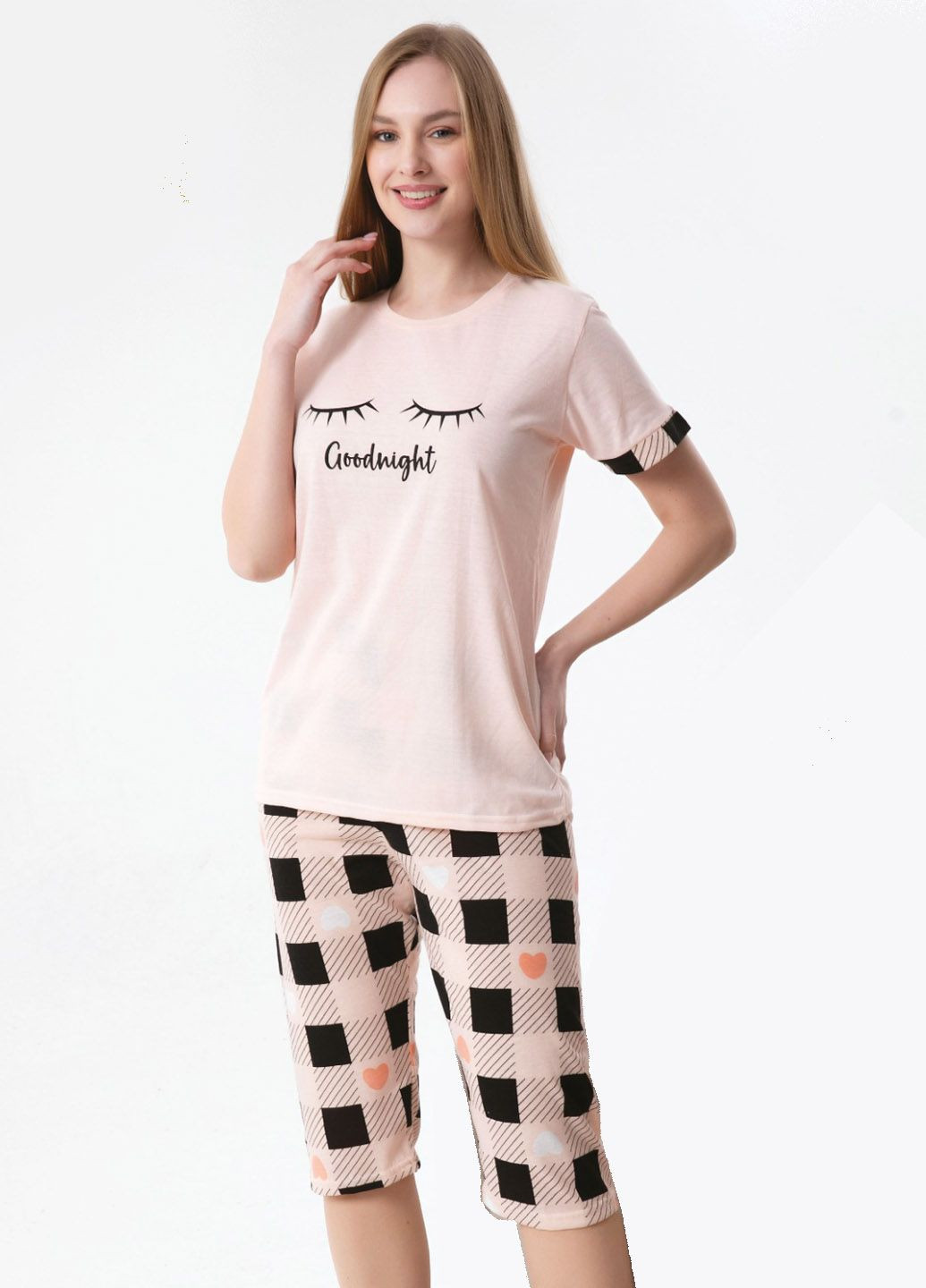 Пудрова піжама домашній костюм капрі футболка футболка + шорти Mira