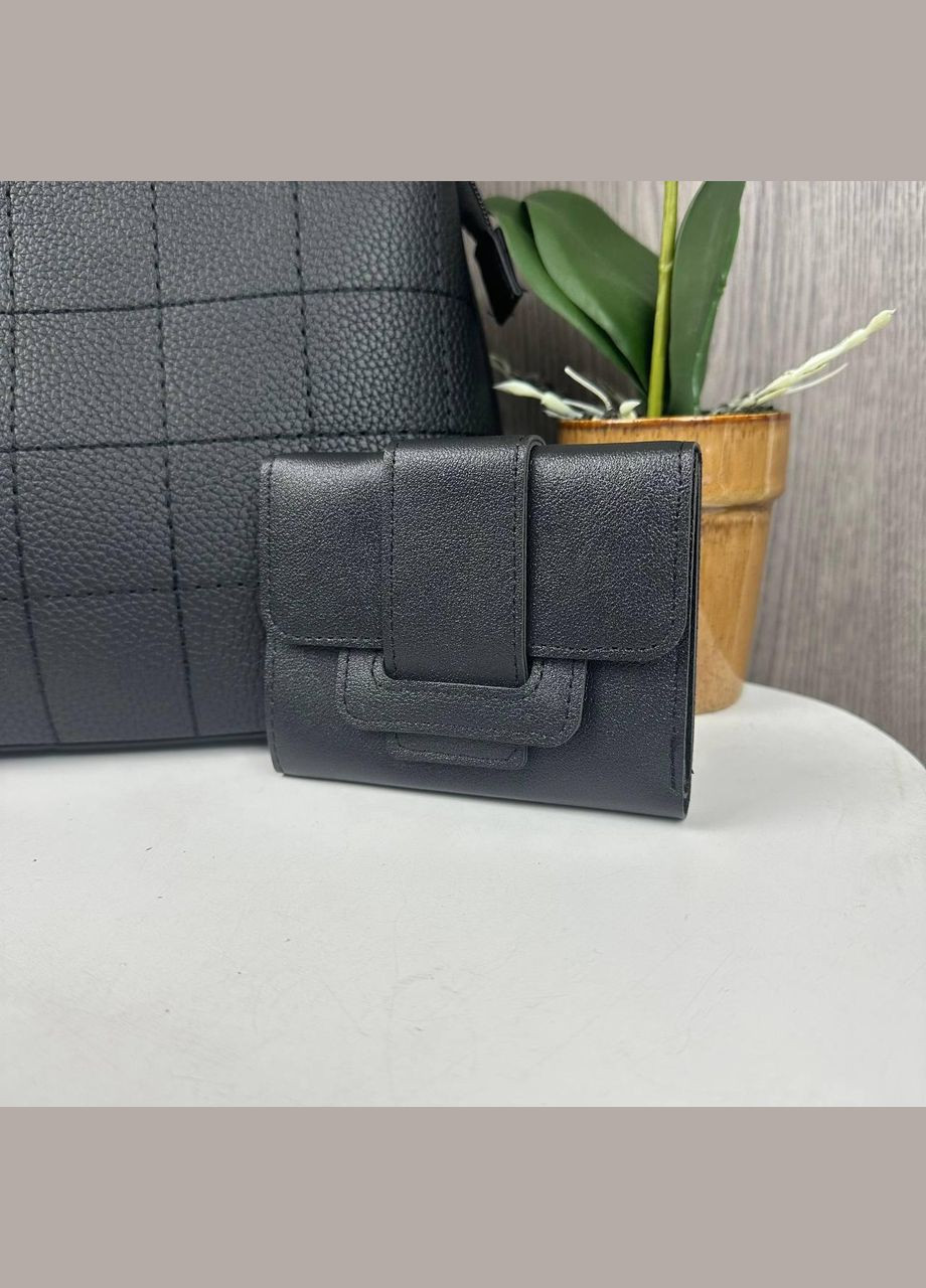 Набір жіноча сумка через плече з брелоком і міні гаманець чорний екокожа (sku_405+625) No Brand (330576499)