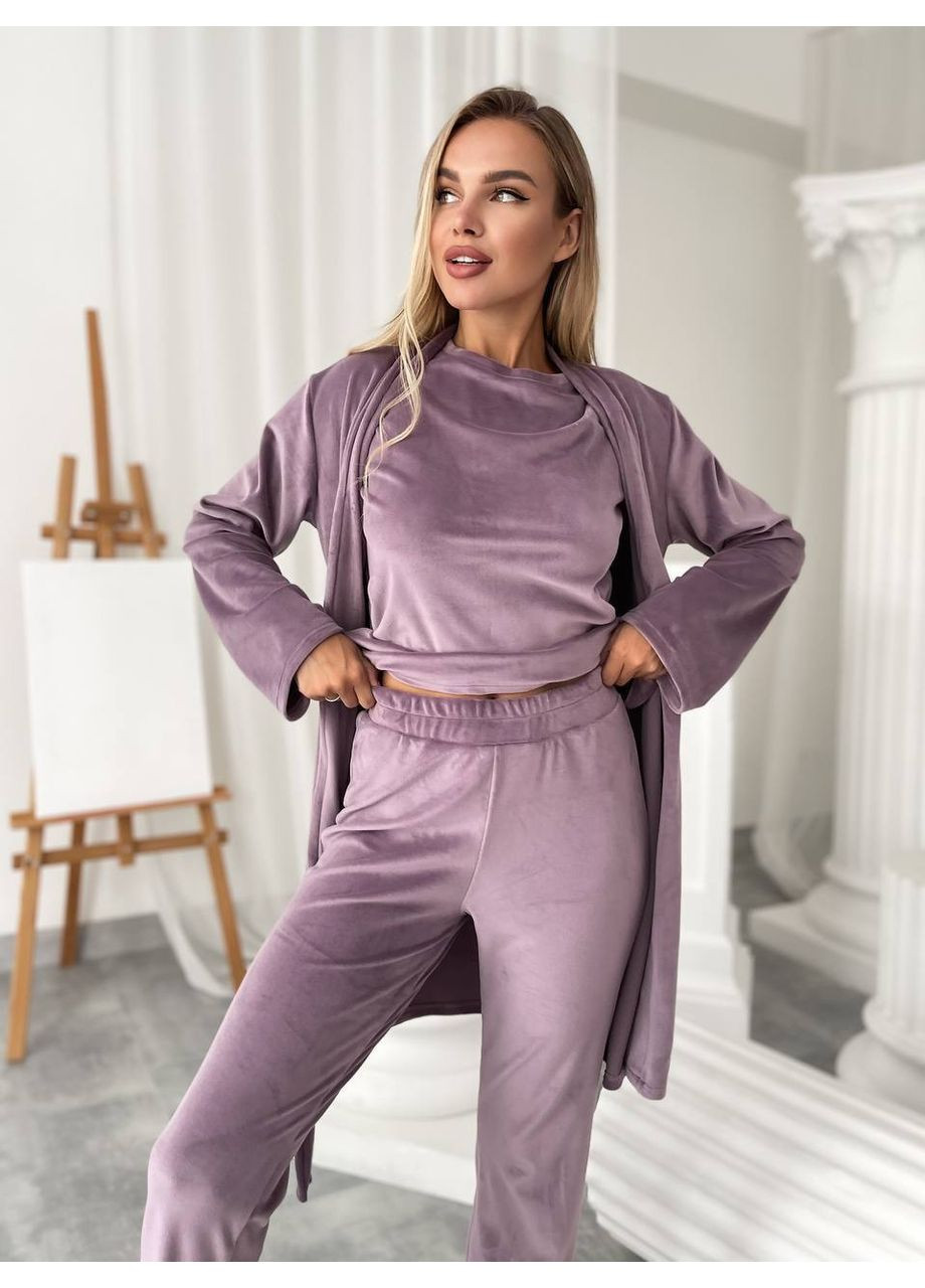 Темно-бежева всесезон піжама кофта + футболка + брюки Україна UMButik