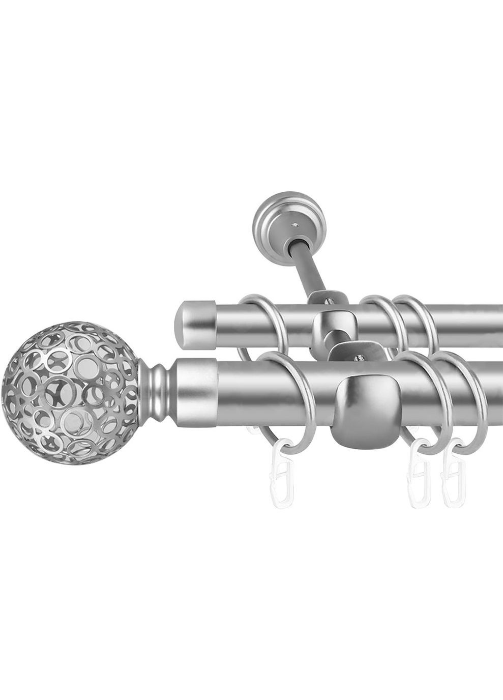 Карниз для штор Орнела металевий дворядний гладка труба кільце металеве Сатин матовий 25\19 мм 160 см ORVIT (299335633)