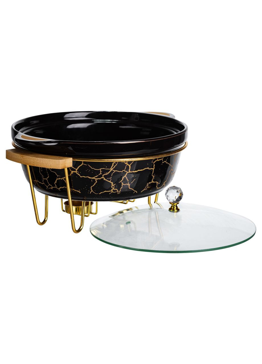 Мармит фарфоровый настольный круглый 2 (л) с подогревом Черный мрамор LC-718 Yiwu (369142868)