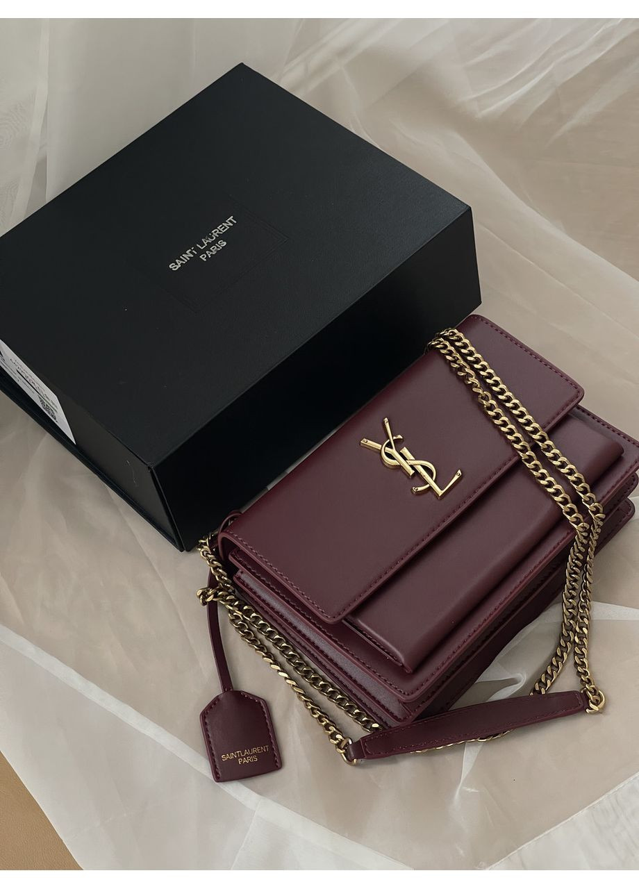 Сумка жіноча клатч Sunset Medium Shoulder Bag YSL бордовий No Brand (369935747)