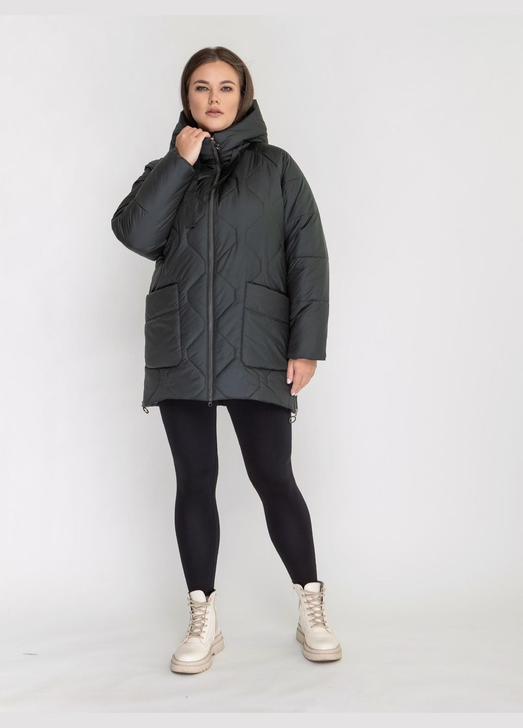 Оливкова (хакі) зимня жіноча зимова куртка великого розміру SK