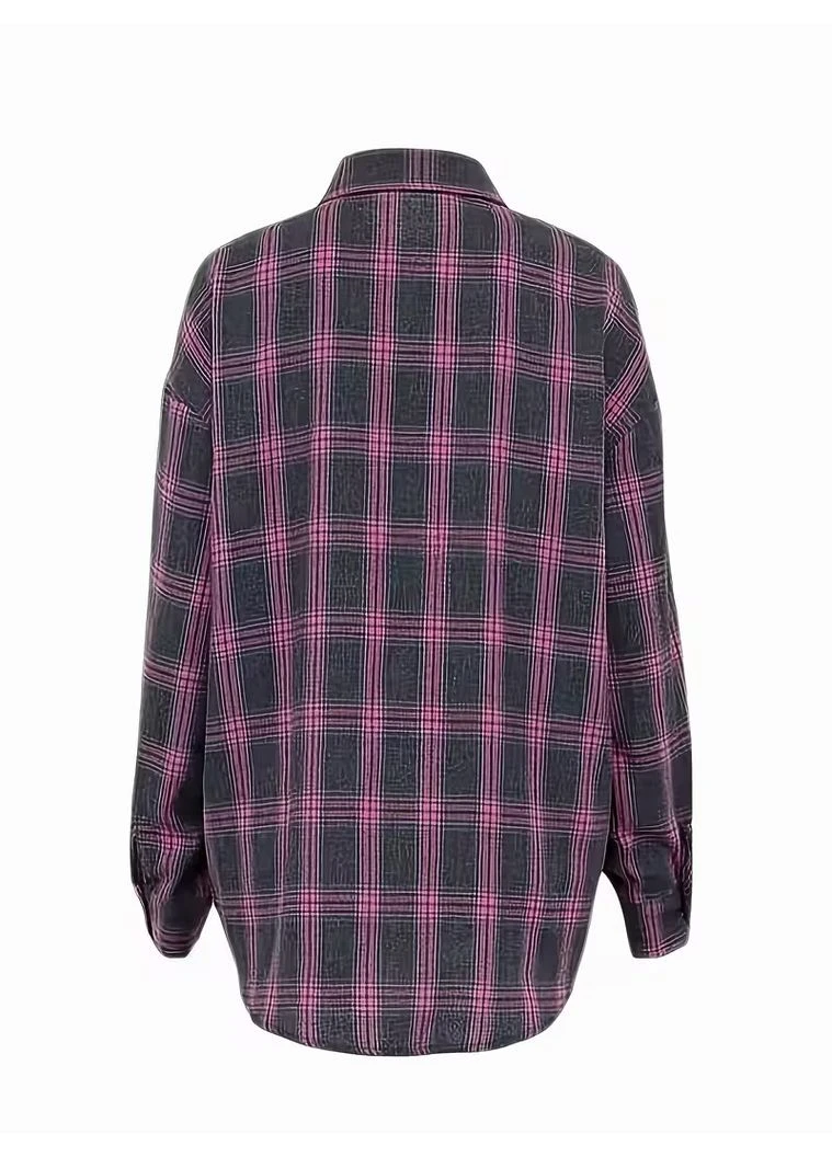 Сорочка жіноча клітинка oversize ХХL рожевий,сірий трендова No Brand (395905299)