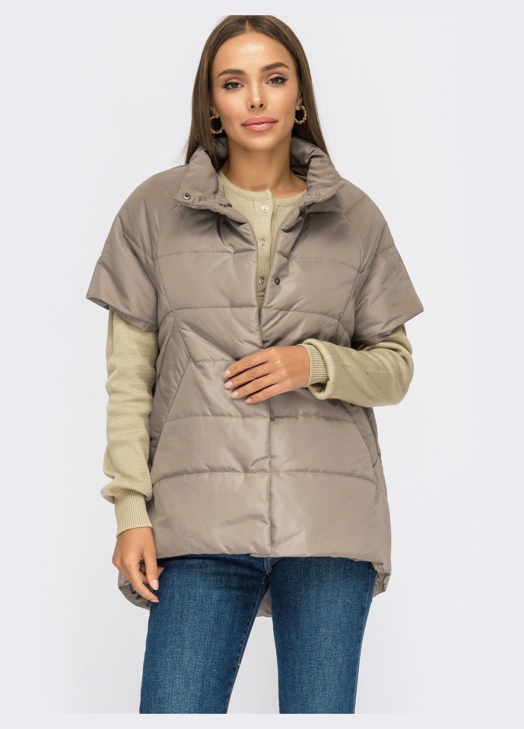 демисезонный жилет с удлиненной спинкой бежевый Dressa (307287554)