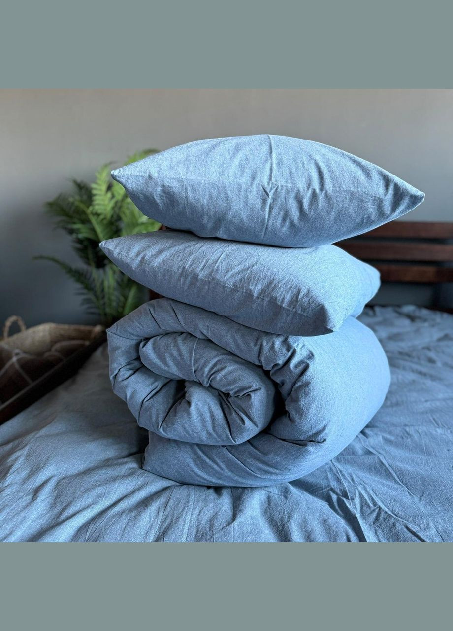 Постельное белье Washed Cotton Однотонный Евро 200 x 220 Вареный хлопок Голубое 70 х 70 No Brand (307361420)
