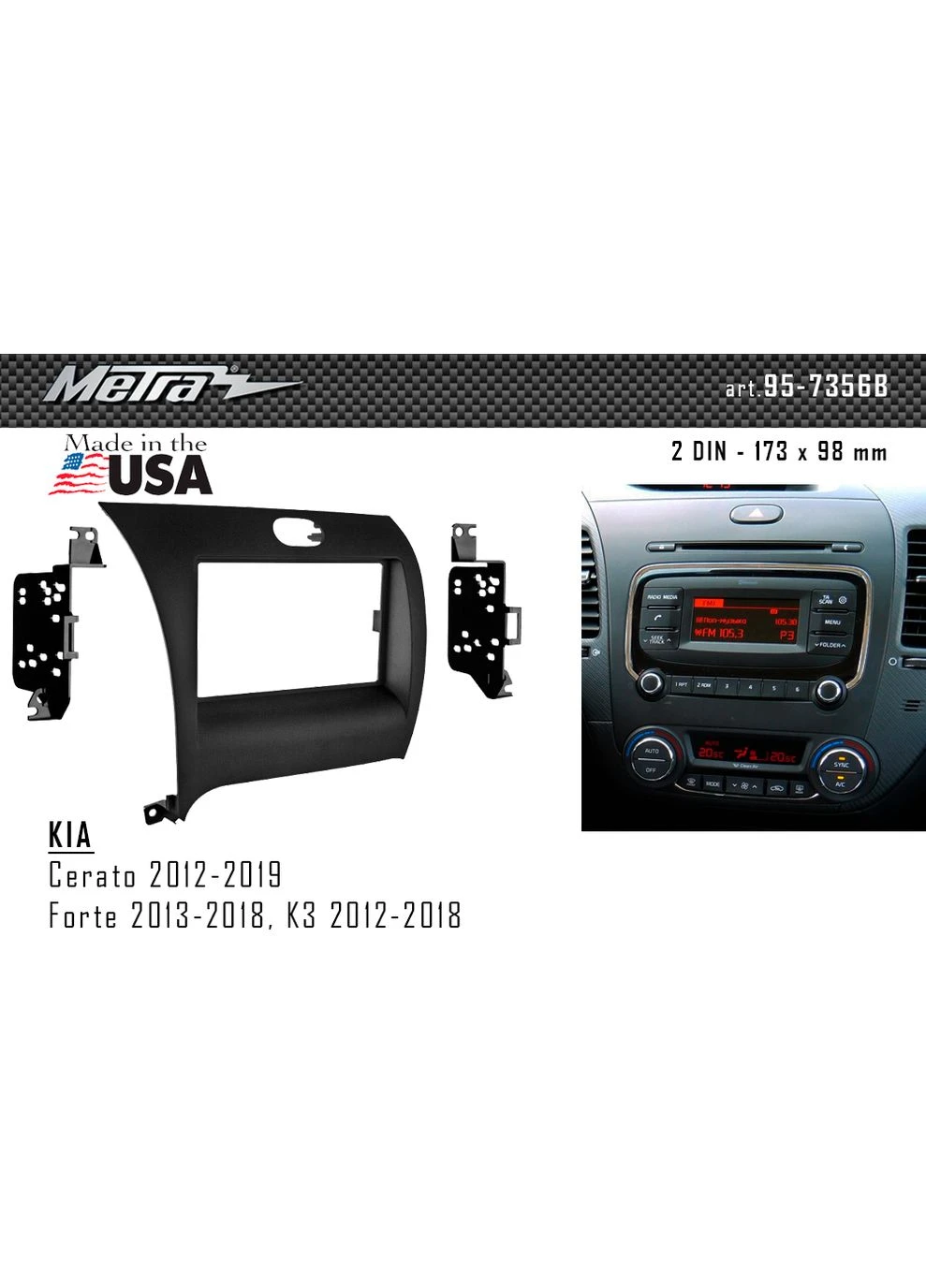 Перехідна рамка KIA Cerato, Forte (95-7356B) Metra (395852461)