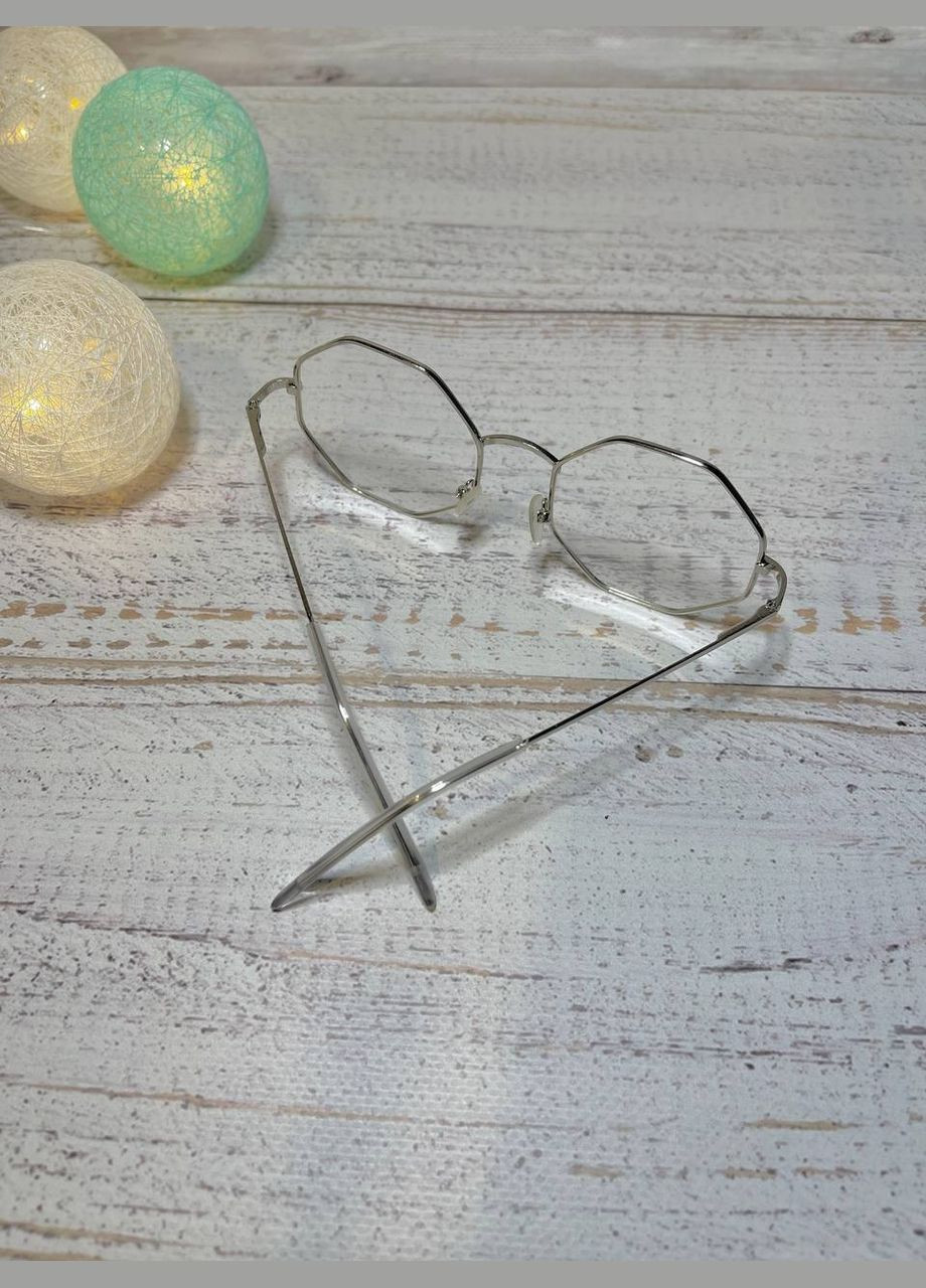 Окуляри іміджеві восьмикутні прозорі зі сріблястою оправою унісекс LIGHT (315889527)