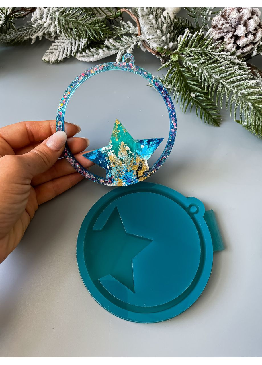 Молд Зірка в колі для новорічних іграшок на ялинку силіконова форма для епоксидної смоли No Brand (370566456)