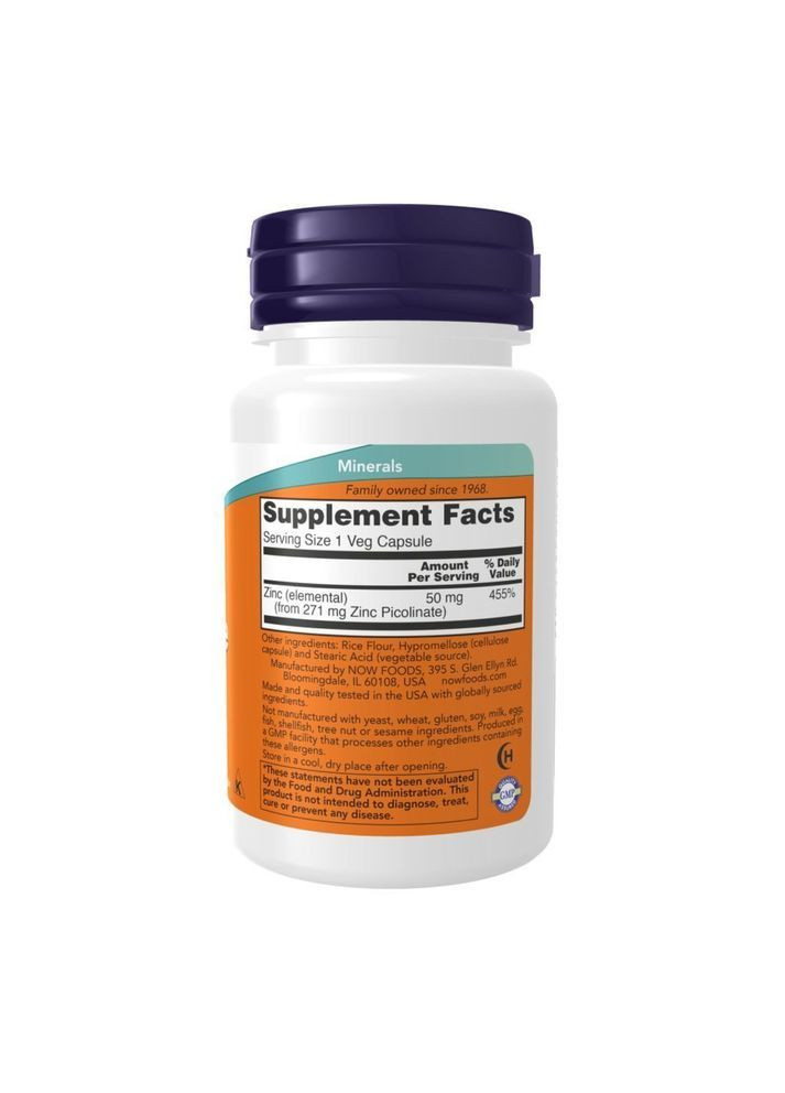 Цинк Пиколинат Zinc Picolinate 50 мг, 30 капсул Now Foods (365777063)
