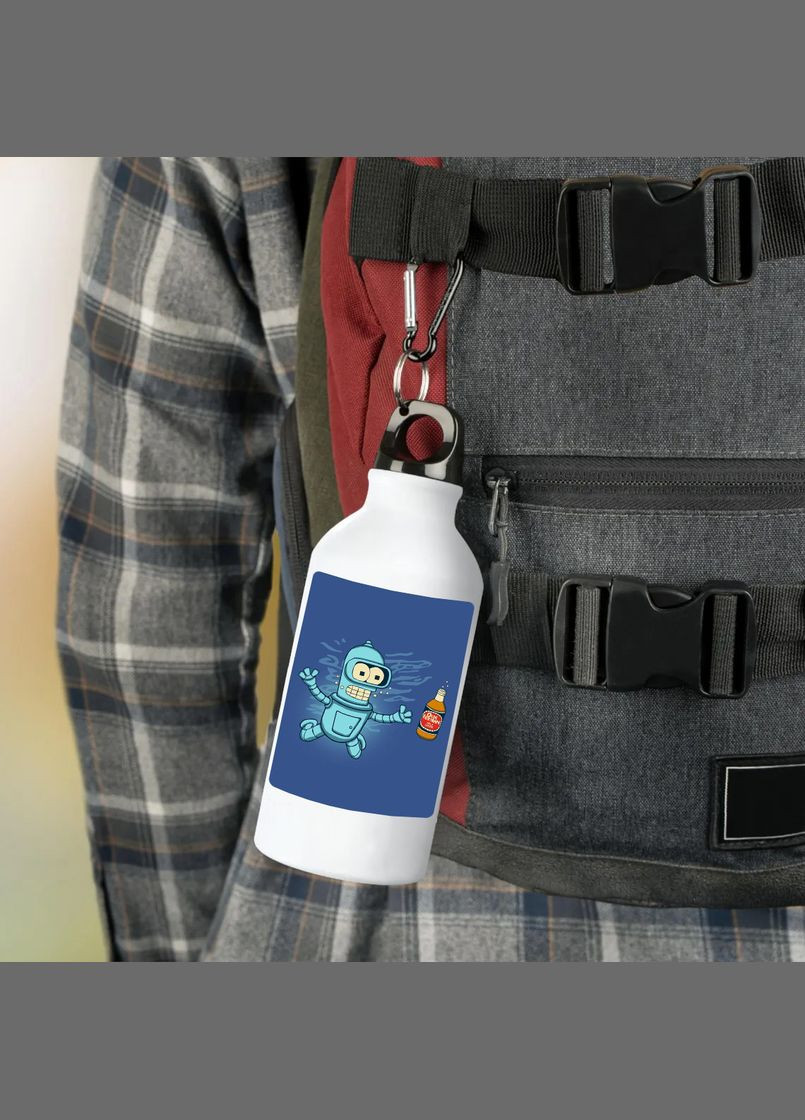 Фляга Футурама (бутылка) для воды с карабином 500 мл Металлическая (Туристическая, Для кемпинга, Для спорта) #04 500 мл Белый No Brand (323639248)