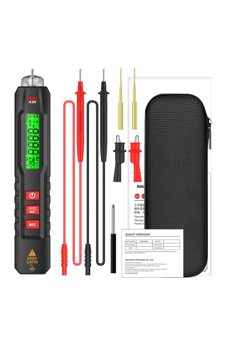 Безконтактний індикатор фази та напруги A3X з функцією тестера, з чохлом Bside (300577541)