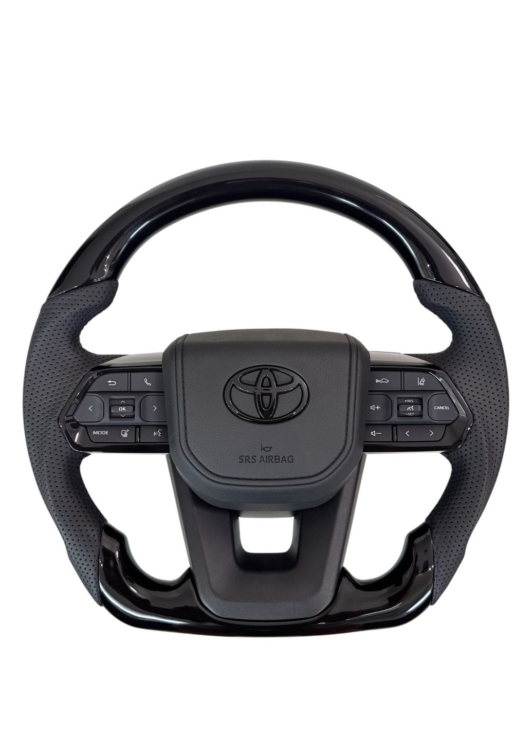 Руль для Land Cruiser 100, Prado 120. Рояльный лак. Со скошенным низом. Логотип – черный глянец. Toyota (346055192)