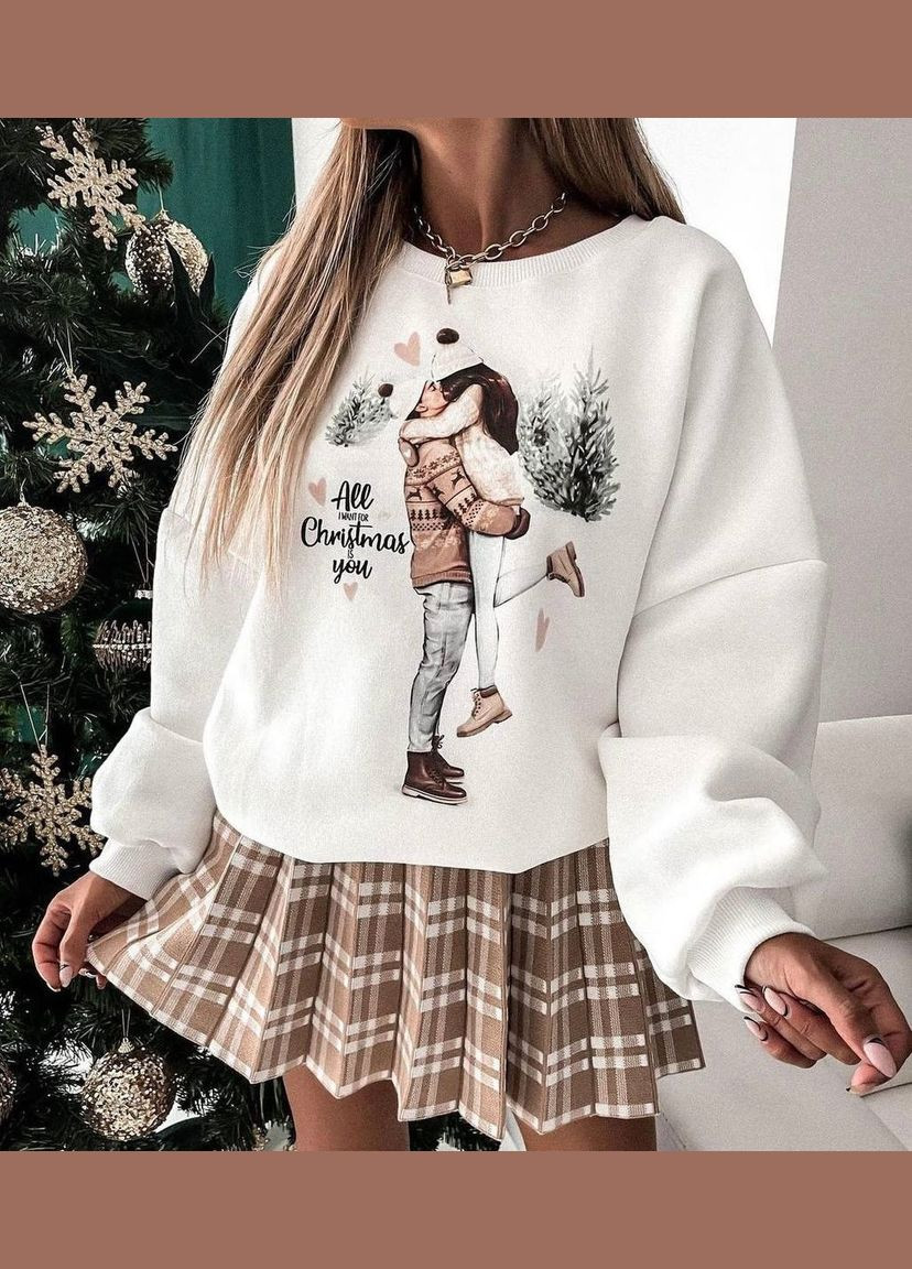 Белый свитшот жениский зимний универсальный "новогодний подарок" b-286 белый,42-48, модель 10 Sofia рисунок (278651447)