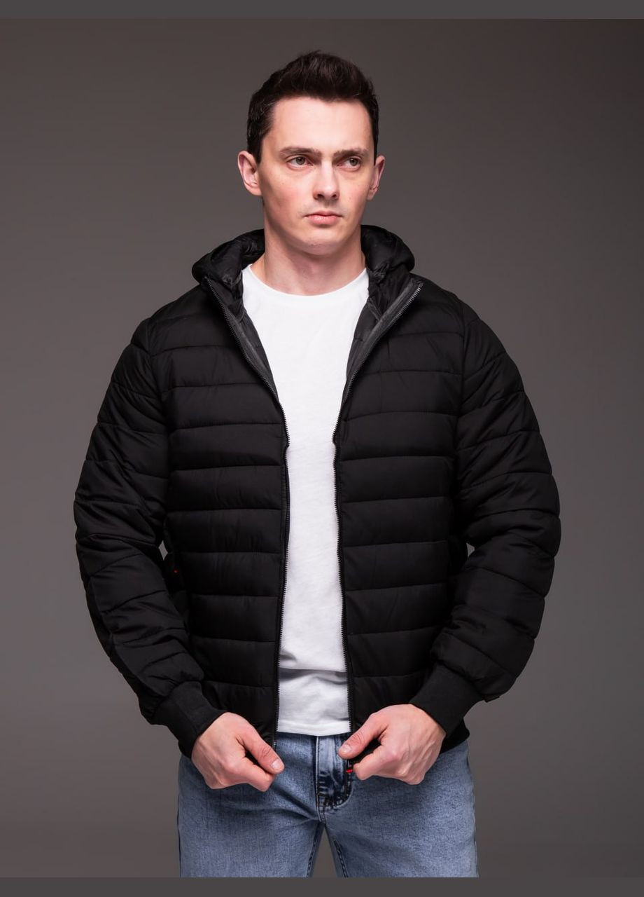 Черная демисезонная утепленная куртка со съемным капюшоном Vakko