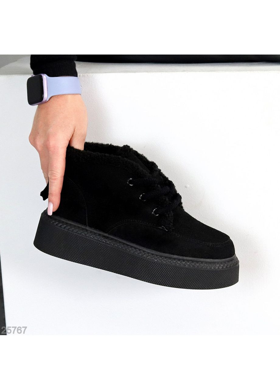 Жіночі зимові черевики Maline, чорні, натуральна замша, на платформі з екохутром No Brand (366079967)