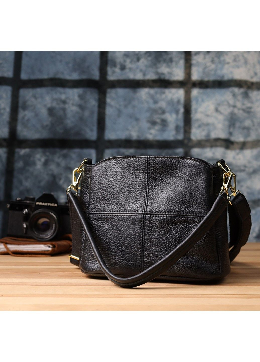 Класична шкіряна сумка для жінок з трьома відділеннями 22978 Чорний Vintage (357494961)