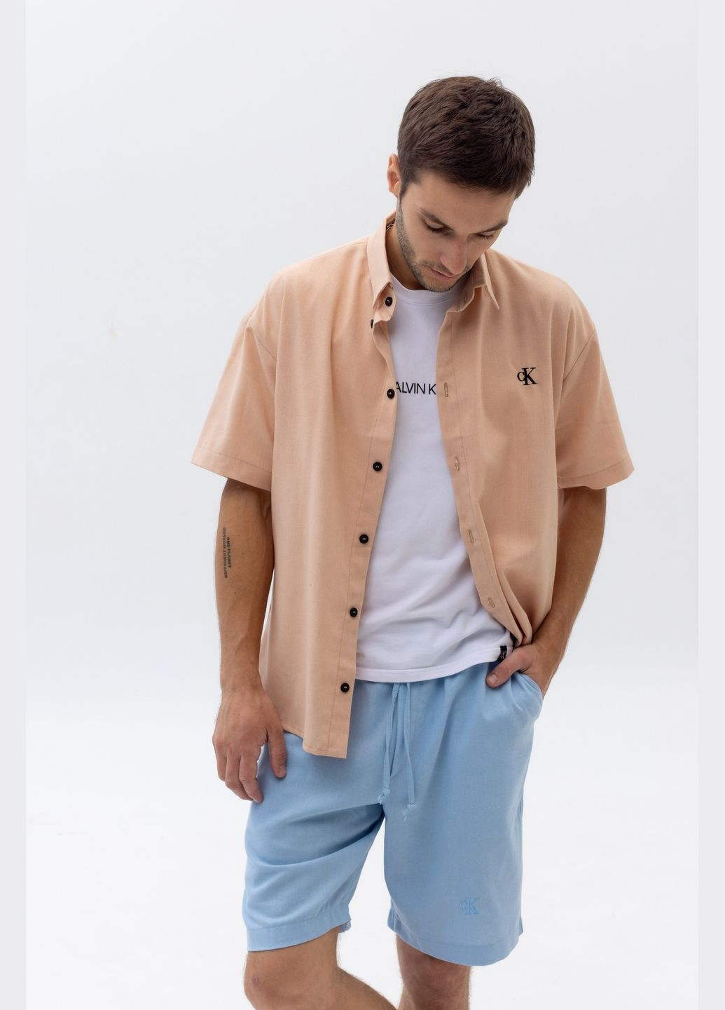 Льняна кежуал сорочка з лого СК Vakko (298792531)