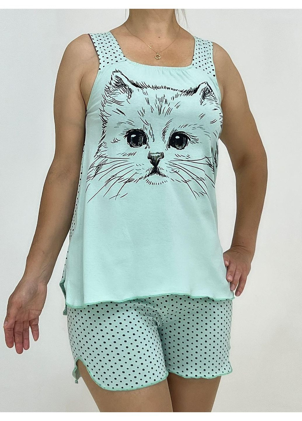 М'ятна всесезон піжама жіноча кіт-горошок (майка + шорти) pars 60-62 м'ятна (43226520-5) Triko