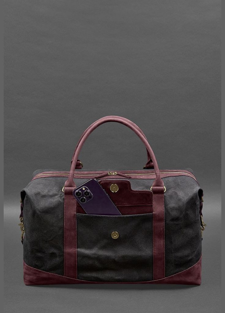 Дорожня сумка з канвасу та натуральної бордової шкіри Crazy Horse (A-028162) BlankNote (327874348)