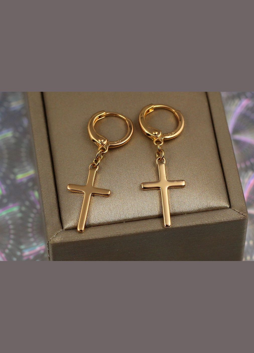 Сережки підвіски хрестики тонкі гладкі 3,5 см золотисті Xuping Jewelry (316606725)