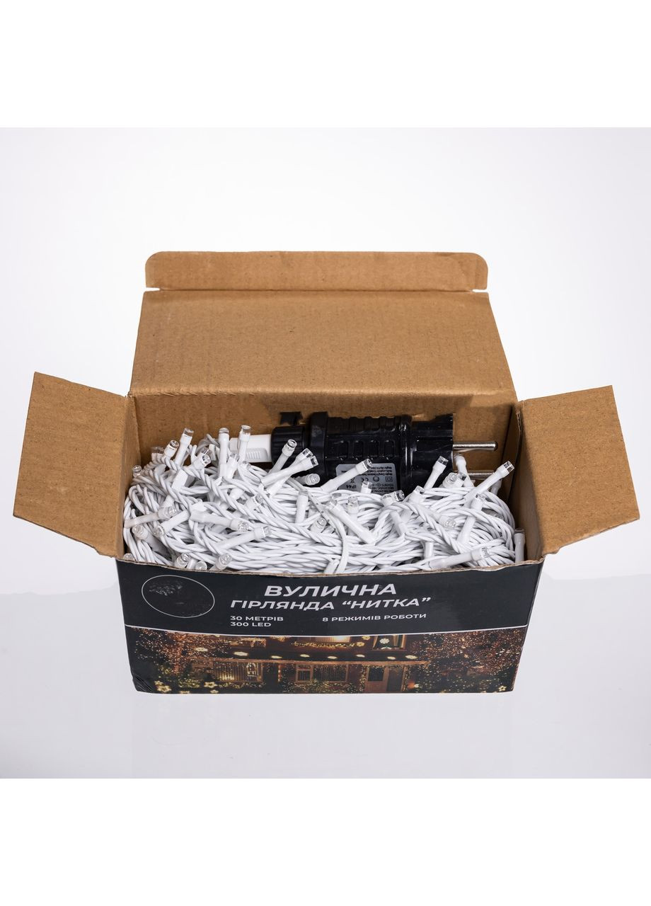 Гірлянда Нитка 30 м 300 LED білий провід для вулиці та приміщень святкове освітлення декор Garlando (370432204)