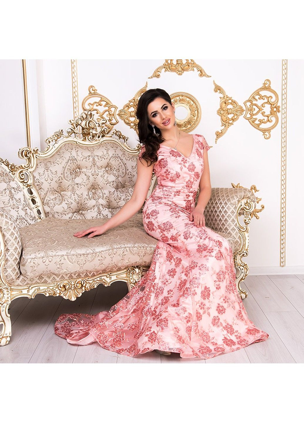 Персикова вечірня сукня атлас максі 9007 коралова Tanita-Romario