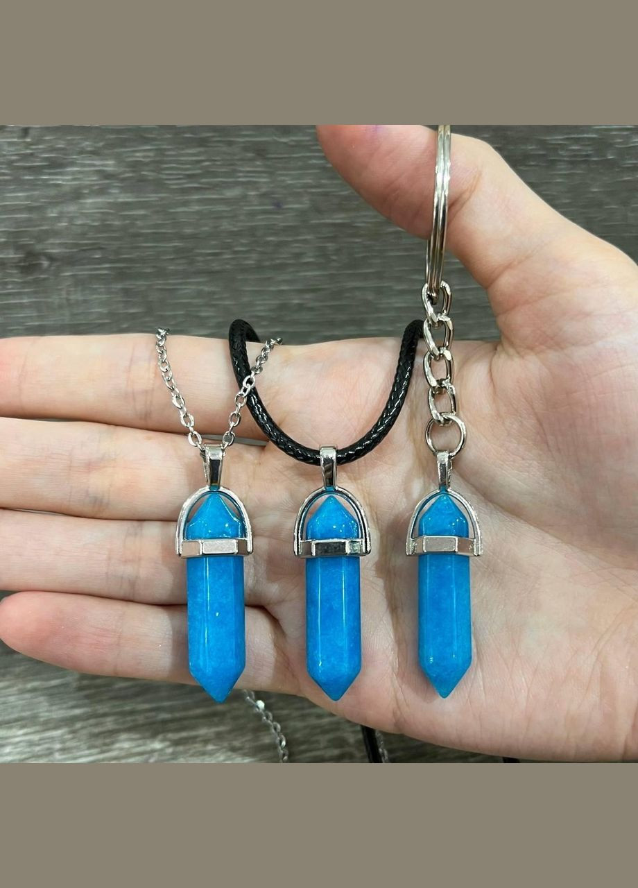 Підвіска з натуральним каменем Блакитний Аквамарин у вигляді кристала шестигранника на ланцюжку у подарунковій коробочці No Brand (331291751)